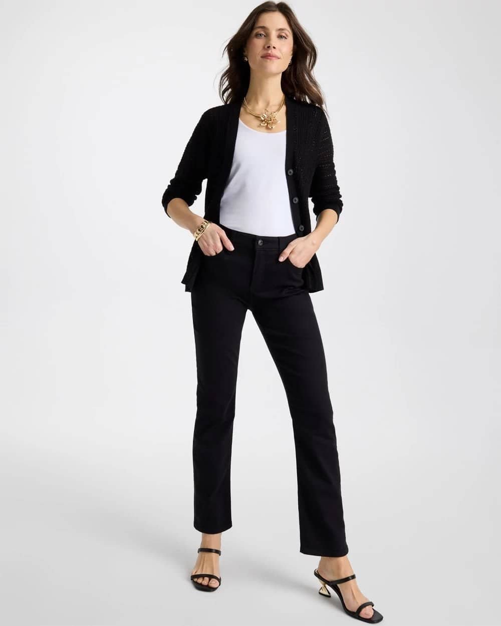 Chico's Girlfriend slim full length jeans with a hidden tummy slimming panel in black