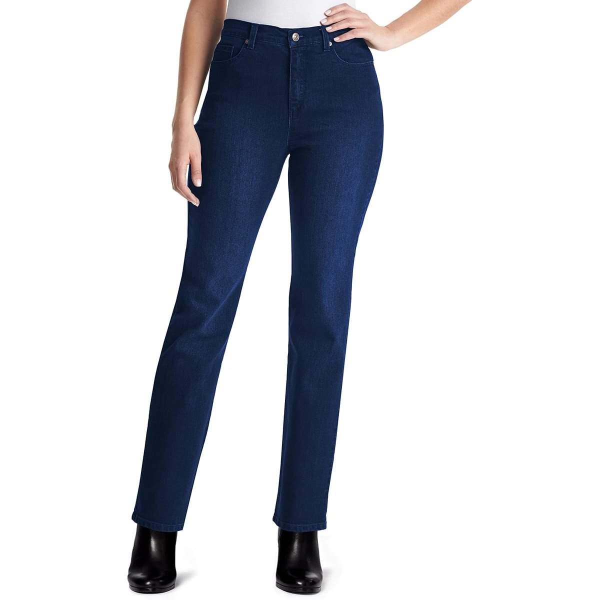 Gloria Vanderbilt Amanda classic high rise tapered jeans in a medium wash with three inseam lengths