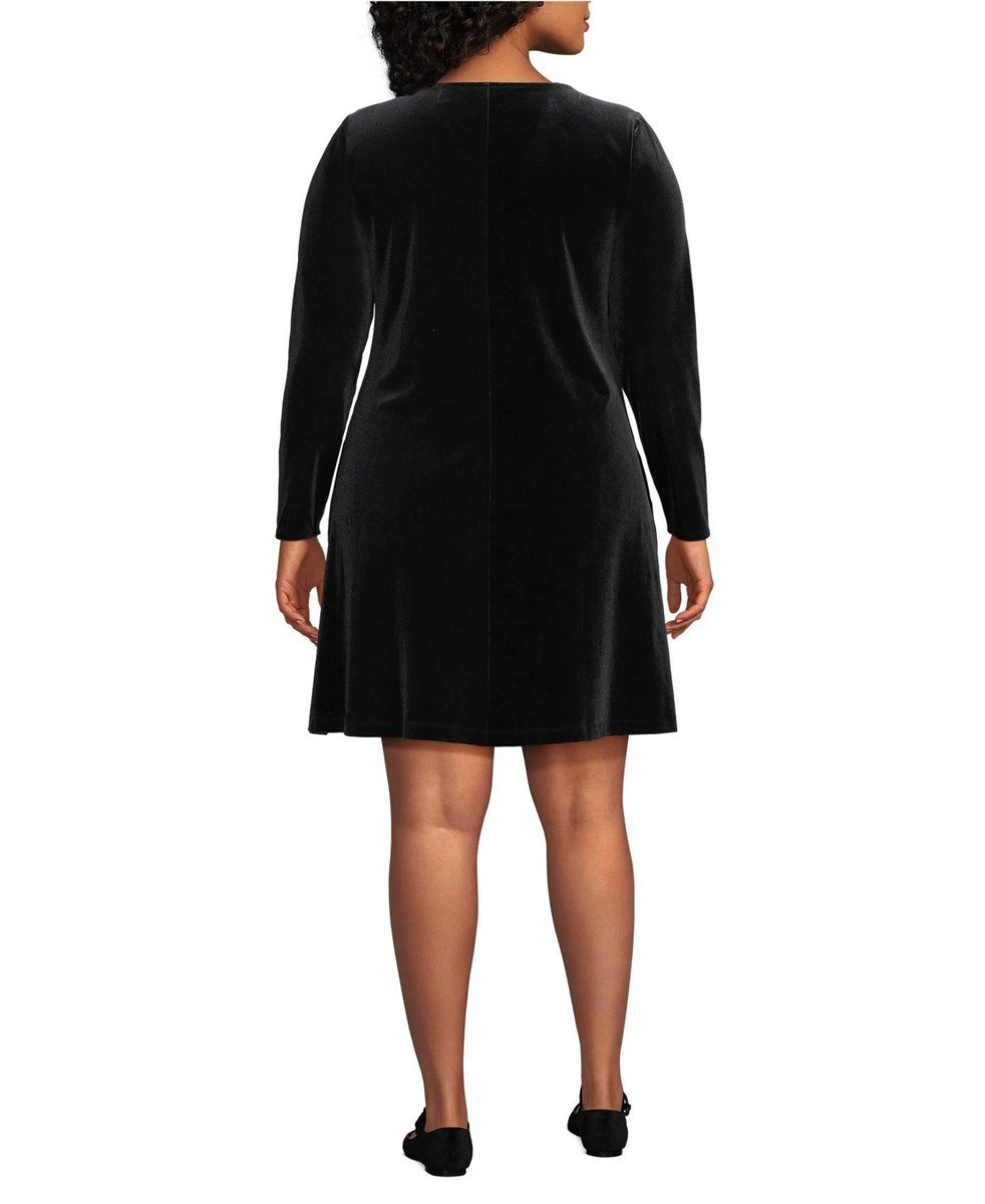 The back view of the Lands' End knit velvet square neck dress in black.